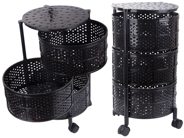 Kuchynská policová skrinka na kolieskach mobilný vozík stolík 3 poschodový kôš