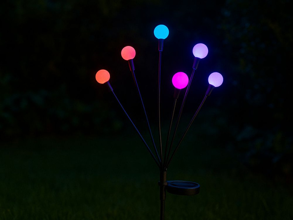 SOLÁRNÍ ZAHRADNÍ SVÍTIDLA KULIČKY 2 KUSY PO 6 LED SVÍTIDLECH RGB DÉLKA 70 CM