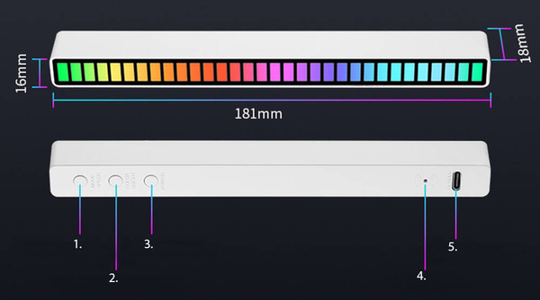 Usb led diody zvuková odezva vícebarevný neonový rgb led pásek bliká 18 režimů