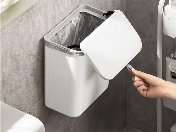 Papelera de cocina colgante con tapa para puerta de armario blanca 9l