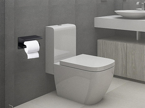 Portarrollos de papel higiénico con estante para teléfono loft negro wc acero