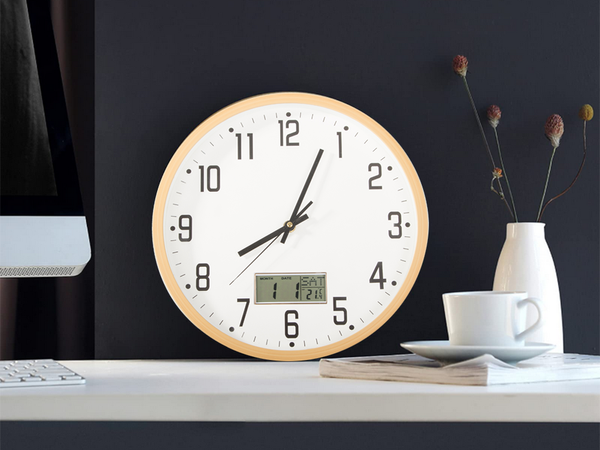 Sieninis laikrodis didelis tylus 30cm apvalus rodyklė data temperatūra sekundės