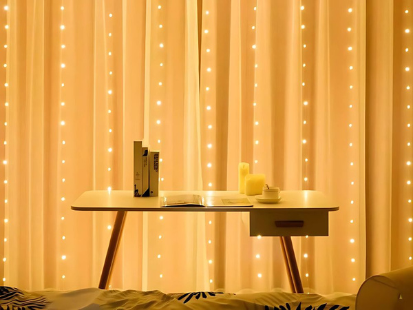 Fények ünnepi fényfüzér fényfüggöny 300 led beltéri meleg usb