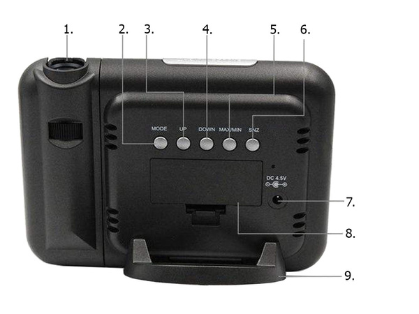 Orų stoties laikrodis su projektoriumi, higrometru, data