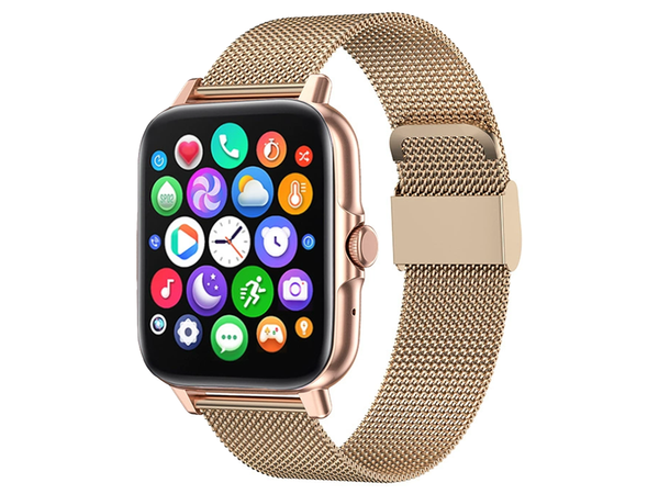 Inteligentné hodinky pre ženy a mužov s gumovým remienkom, športové, Bluetooth, volania, zlaté