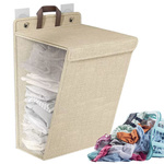 Folding laundry basket for bathroom laundry room wall door beige