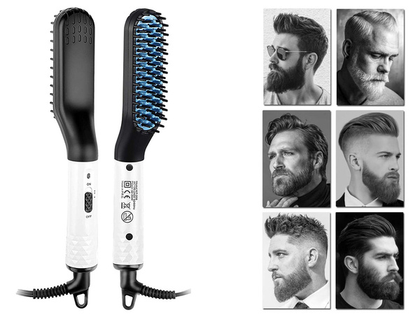 Straightener brush beard and hair comb for men's grooming