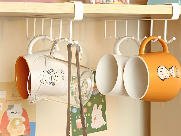 Kuchynský závesný stojan biely kov 6 háčikov na náradie háčiky