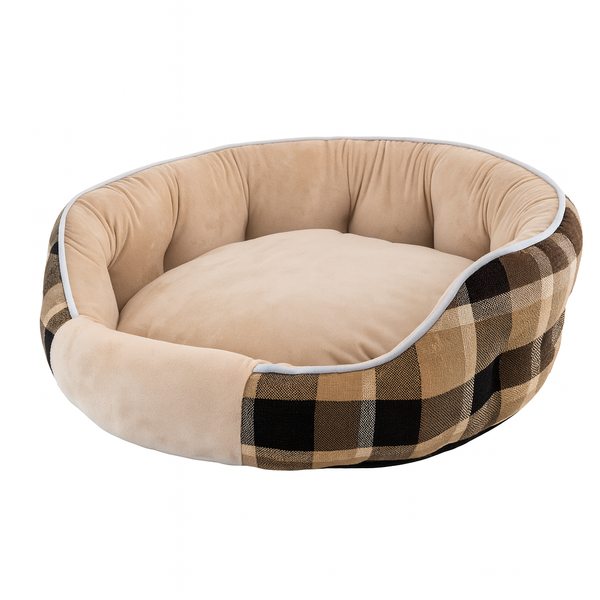 ROUND PET BED M BROWN CHECK (20)