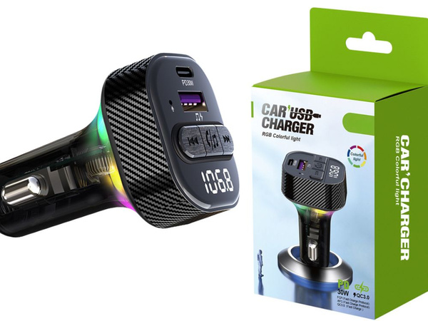 Emisor coche fm mp3/wma usb a+usb c 30w bluetooth 5.3 led qc 3.0
