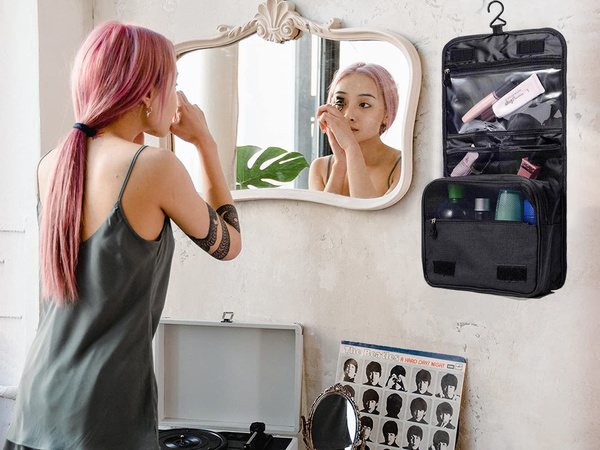 Cestovní kosmetická taška závěsný organizér do koupelny zámek háček rukojeť