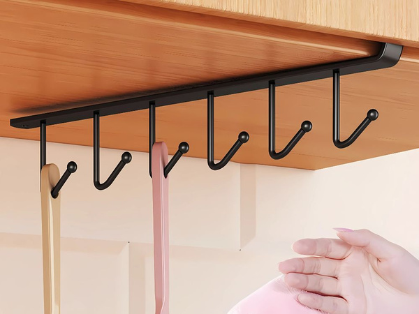 Estante colgante de cocina metal negro 6 ganchos para utensilios ganchos