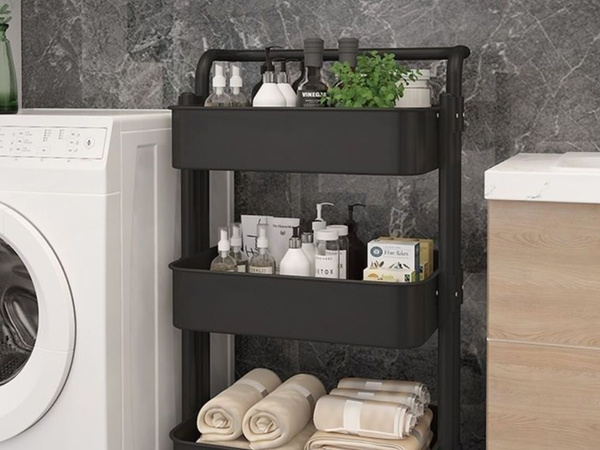 Estantería de cocina y baño con ruedas, carrito de 3 niveles, organizador metálico