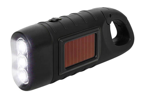 DYNAMO SOLAR TORCH 3 LED KINETIC RANKINIS KLIPAS