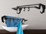 Colgador de baño negro para toallas y accesorios 40cm sin taladrar 4 ganchos