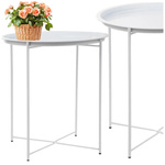 Mesa de centro redonda plegable de metal con bandeja para balcón terraza loft blanco