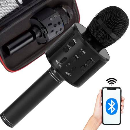 Mikrofon bezprzewodowy bluetooth głośnik karaoke okrągły z etui różne tryby