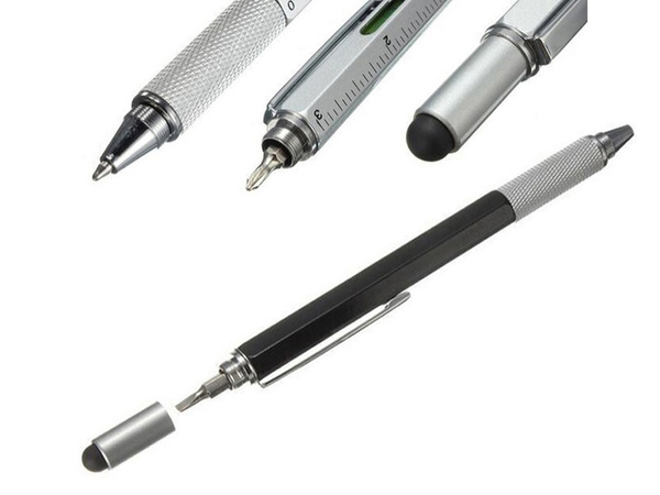 Multifunkční pero šroubovák multitool 6v1 vodováha klip