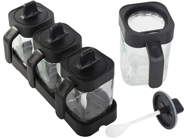 Recipientes de cristal para especias con cuchara juego de 3 piezas