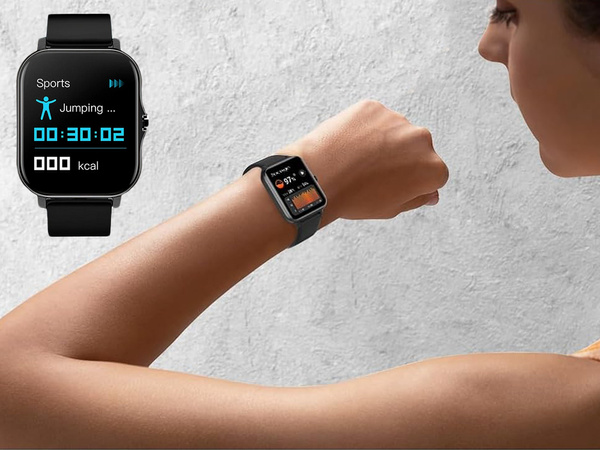 Smartwatch women's men's rubber strap sports Bluetooth calls black
