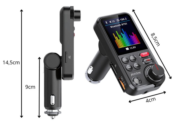 Oddajnik bluetooth 5.0 fm zvočnik usb qc tf bass lcd 12-24v