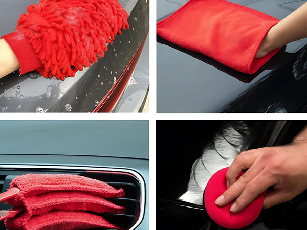 KIT DE LIMPIEZA DE COCHES CEPILLOS ALMOHADILLAS BOLSA ORGANIZADORA
