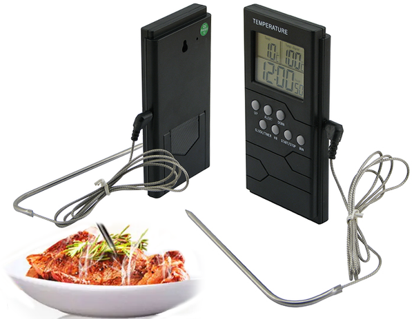 Thermomètre de cuisine sonde lcd horloge pour viande