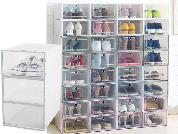 Shoe organiser box container with lid folding modular cabinet footwear