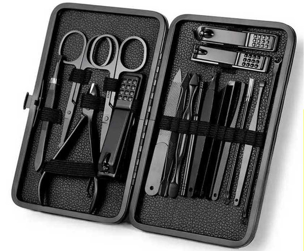Set pour les ongles trousse de manucure et de pédicure étui ciseaux 18 éléments