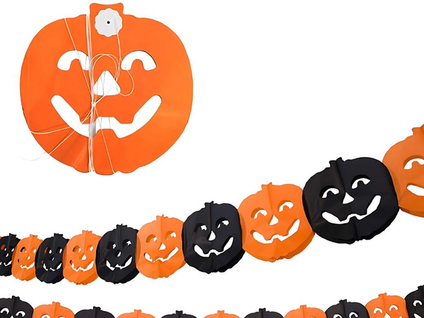Dekoratiivne girland halloween kõrvits/ämblik paber pikk 3 meetrit