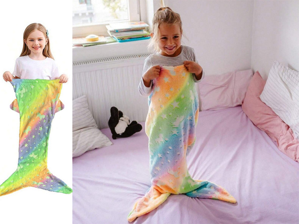 Mermaid tail blanket blanket sleeping bag warm luminous for girls soft horse