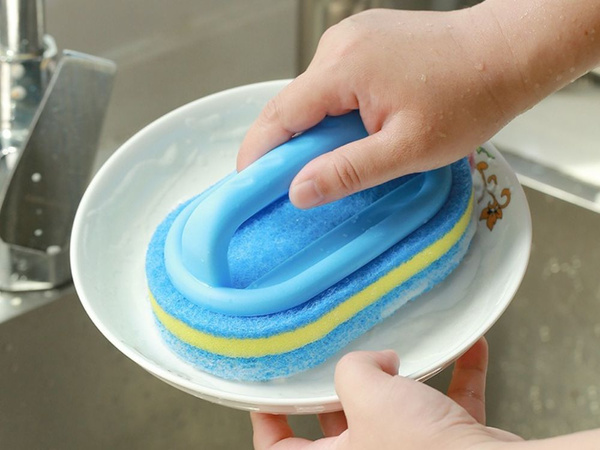 Sponge cleaning brush with handle bathroom kitchen universal