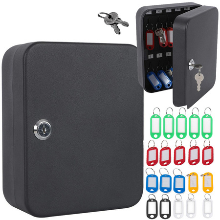 Key safe metal case lockable for 20 keys hangers with hooks