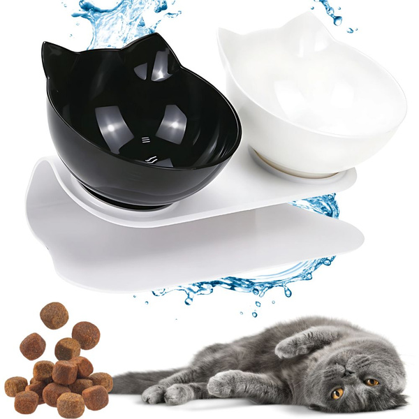 Bol dublu pentru câine pisică boluri de plastic set pentru apă alimentară 2x400ml