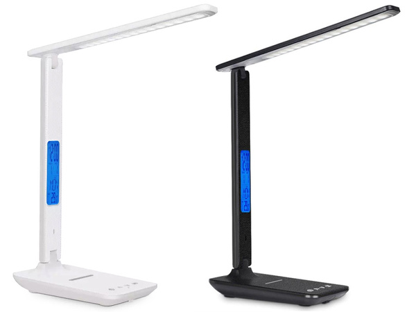 Led galda lampa skola usb pulkstenis qi lādētājs