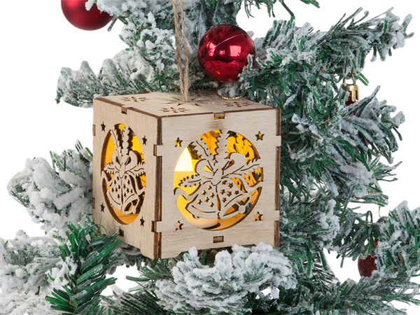 Lanterne suspendue en bois éclairage de l'arbre de noël ornement de noël cloches