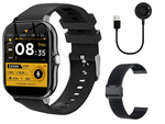 Reloj inteligente para mujer y hombre con correa de goma, deportivo, Bluetooth, llamadas, negro