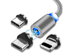 Magnetic charging cable 3w1 micro typ-c usb lightning 1m