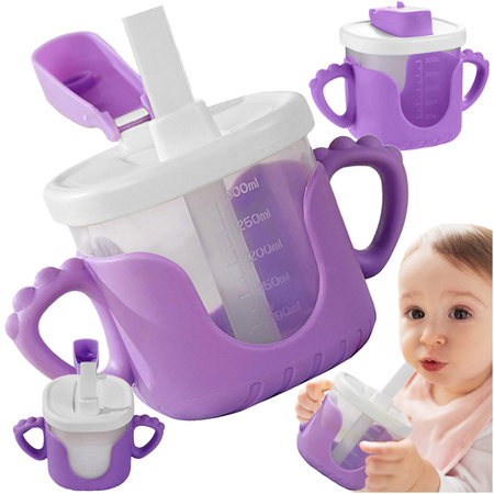 Baby drinking cup silicone handles 300ml with straw