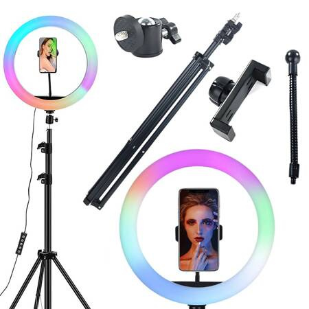 Led rgb ring light + phone holder + adjustable tripod