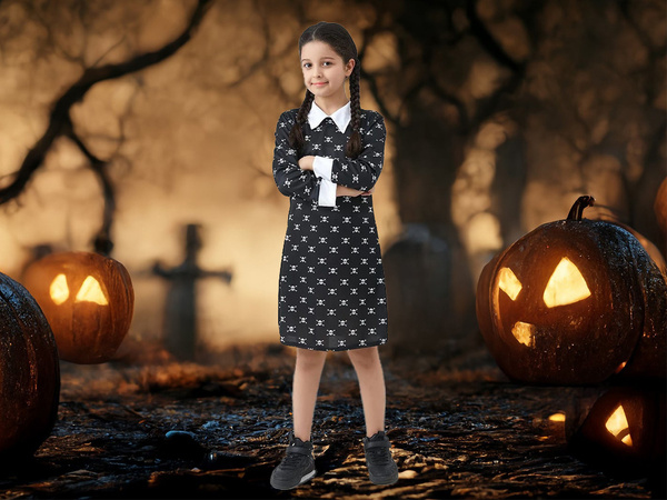 Vestido miercoles disfraz addams niños halloween disfraz 145
