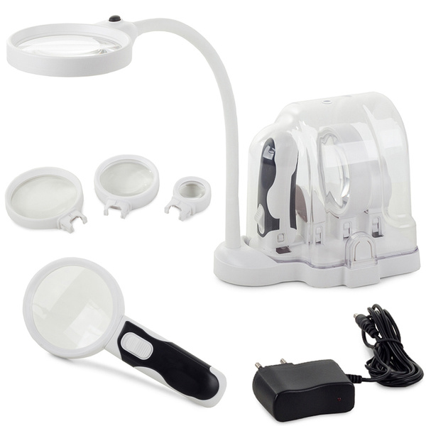 LUPA BIURKOWA RĘCZNA 2w1 WYMIENNE SOCZEWKI 6 LED
