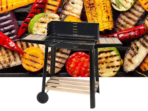 Parrilla de jardin barbacoa de carbon grande rejilla ajustable estantes ruedas portatil