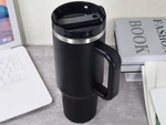 Taza térmica grande de 1,2 l con pajita y asa de acero, termo para bebidas frías y calientes.