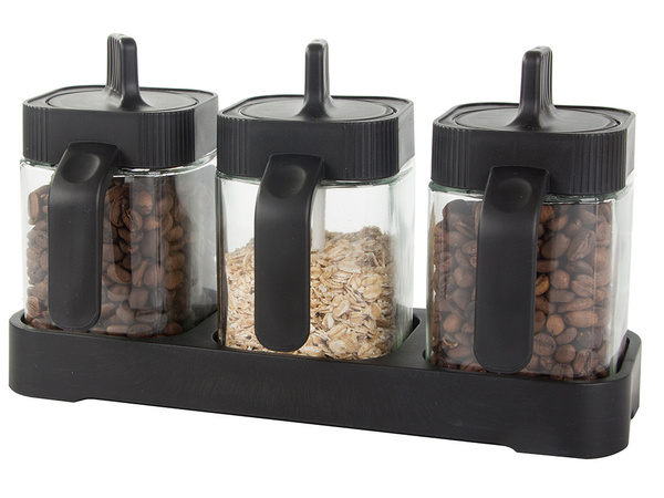 Recipientes de cristal para especias con cuchara juego de 3 piezas
