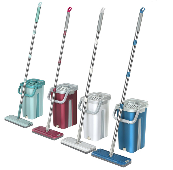 Flat mop with foldable microfibre bucket floor scrubber 2 attachments