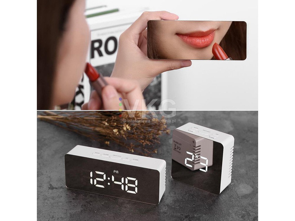Zegar budzik termometr lustro led alarm data 4w1
