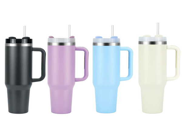 Taza térmica grande de 1,2 l con pajita y asa de acero, termo para bebidas frías y calientes.