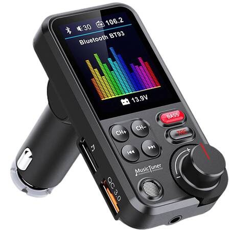 Transmiter bluetooth 5.0 fm zestaw głośnomówiący usb qc tf bass lcd 12-24v