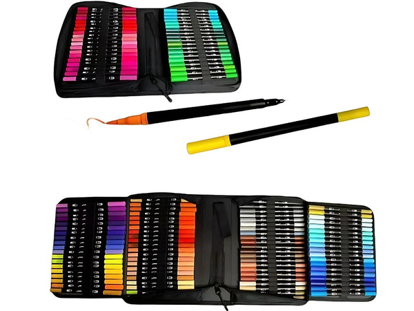 MARKER PEN SET 100 COLOURS WATERCOLOUR MARKERS DOUBLE-SIDED + CASE